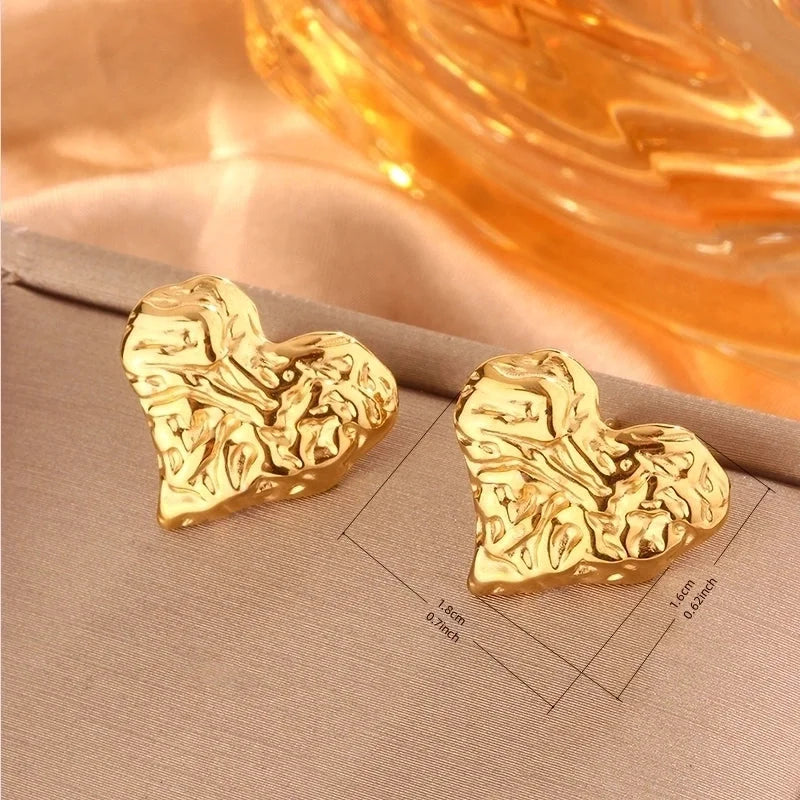 1 Pair Minimalist Sector Leaves Heart Shape Pleated 304 Stainless Steel 18K Gold Plated Ear Studs