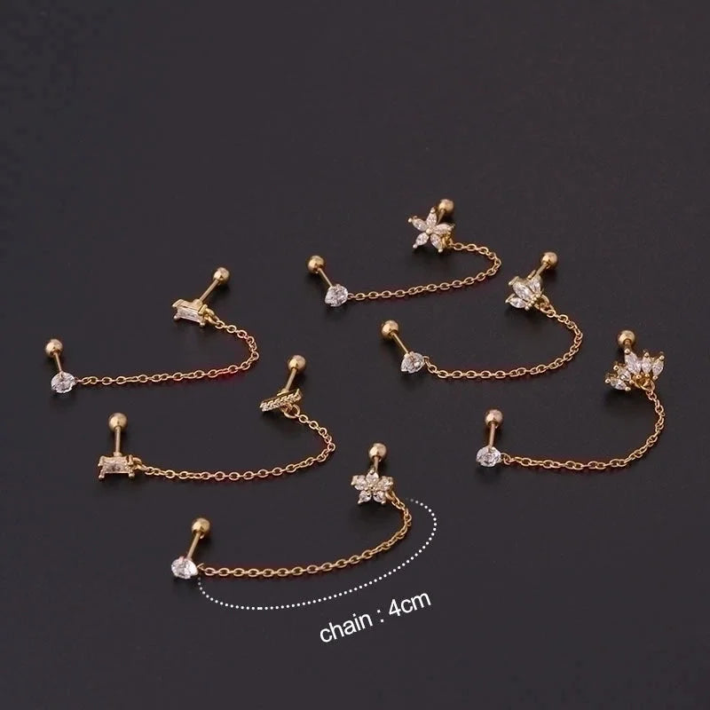 Ear Cartilage Rings & Studs Fashion Flower Copper Plating Artificial Gemstones