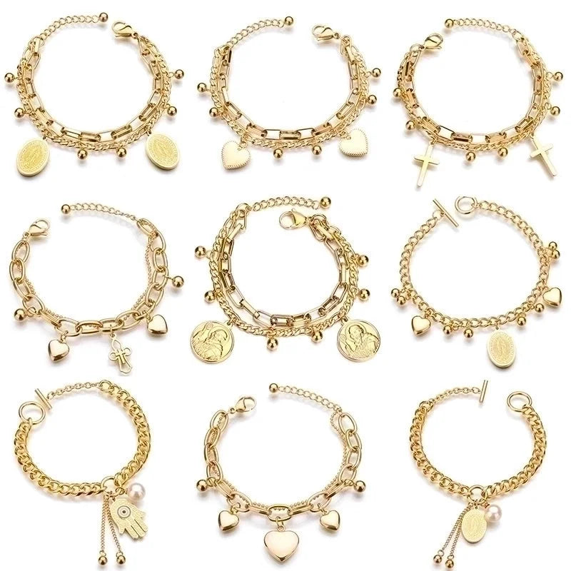 Stainless Steel Fashion Polishing Plating Cross Oval Heart Shape Bracelets