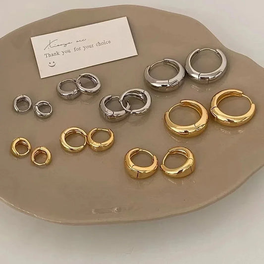 1 Pair Basic O-Shape Round 304 Stainless Steel 18K Gold Plated Earrings