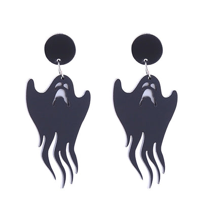1 Pair Retro Punk Pumpkin Bat Ghost Printing Arylic Drop Earrings