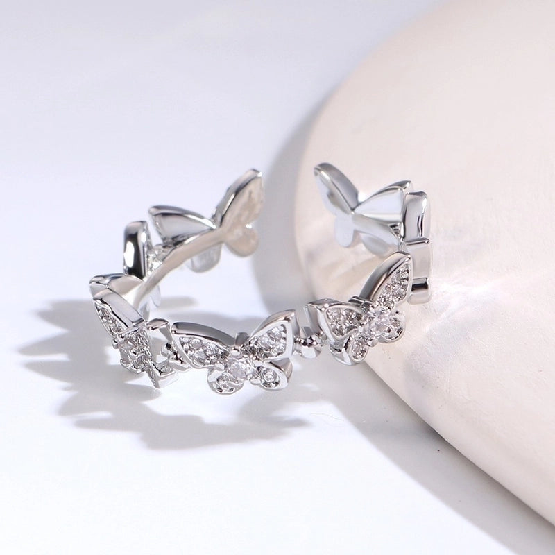 Minimalist Bow Knot Copper Inlay Zircon Rings