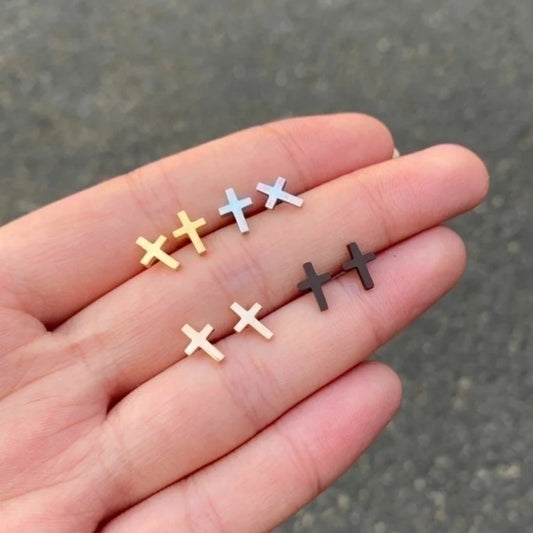 1 Pair Minimalist Cross Plating 304 Stainless Steel 18K Gold Plated Ear Studs