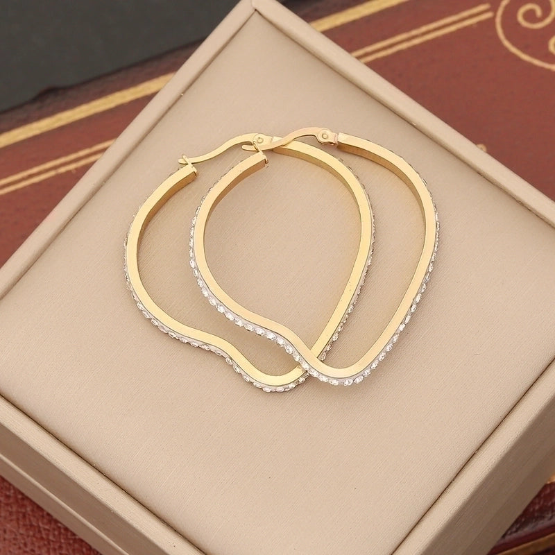 1 Pair Retro Commute Star Water Droplets Heart Shape Inlay Stainless Steel Rhinestones 18K Gold Plated Earrings