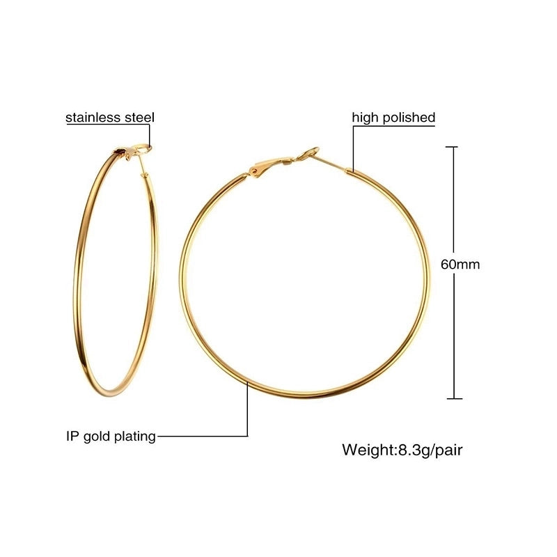1 Pair Minimalist Geometric 304 Stainless Steel Gold Plated Hoop Earrings