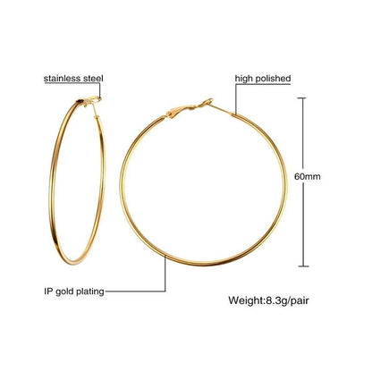 1 Pair Minimalist Geometric 304 Stainless Steel Gold Plated Hoop Earrings