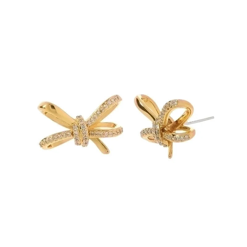2 Pieces Retro Flower Copper Inlay Zircon Drop Earrings Ear Studs 1 Pair