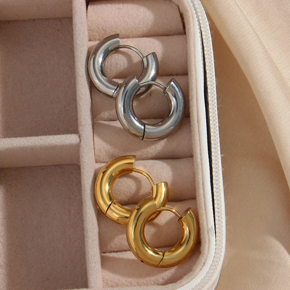 Minimalist Circle Geometric Stainless Steel 18K Gold Plated Earrings
