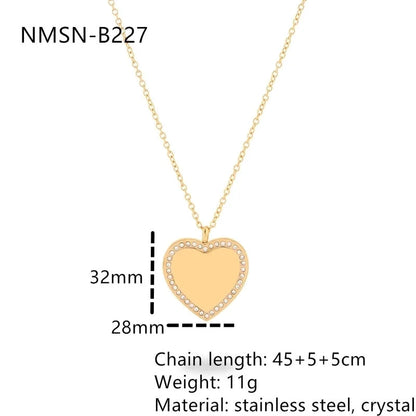 304 Stainless Steel 18K Gold Plated Minimalist Plating Hollow Out Inlay Round Heart Shape Wings Zircon Pendant Necklace
