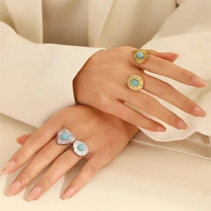 Alloy Gold Plated Silver Plated Casual Elegant Sun Heart Shape Turquoise Open Rings
