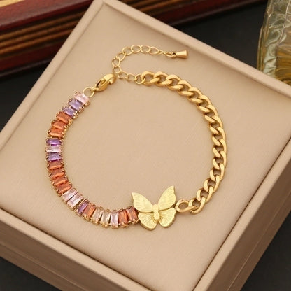 Casual Minimalist Four Leaf Clover Devil's Eye Butterfly Stainless Steel Plating Inlay Zircon Bracelets