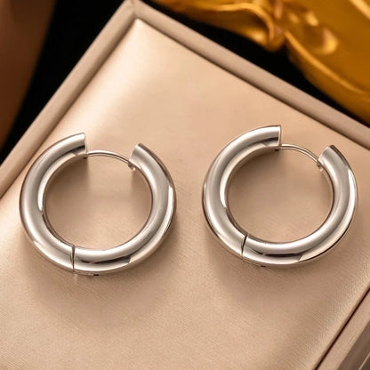 1 Pair Minimalist Round Plating 304 Stainless Steel 18K Gold Plated Hoop Earrings