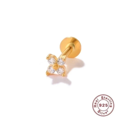 1 Piece Ear Cartilage Rings & Studs Fashion Solid Color 925 Sterling Silver Plating Inlay Zircon