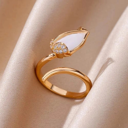 Copper 18K Gold Plated Flower Zirconia Open Rings Rings