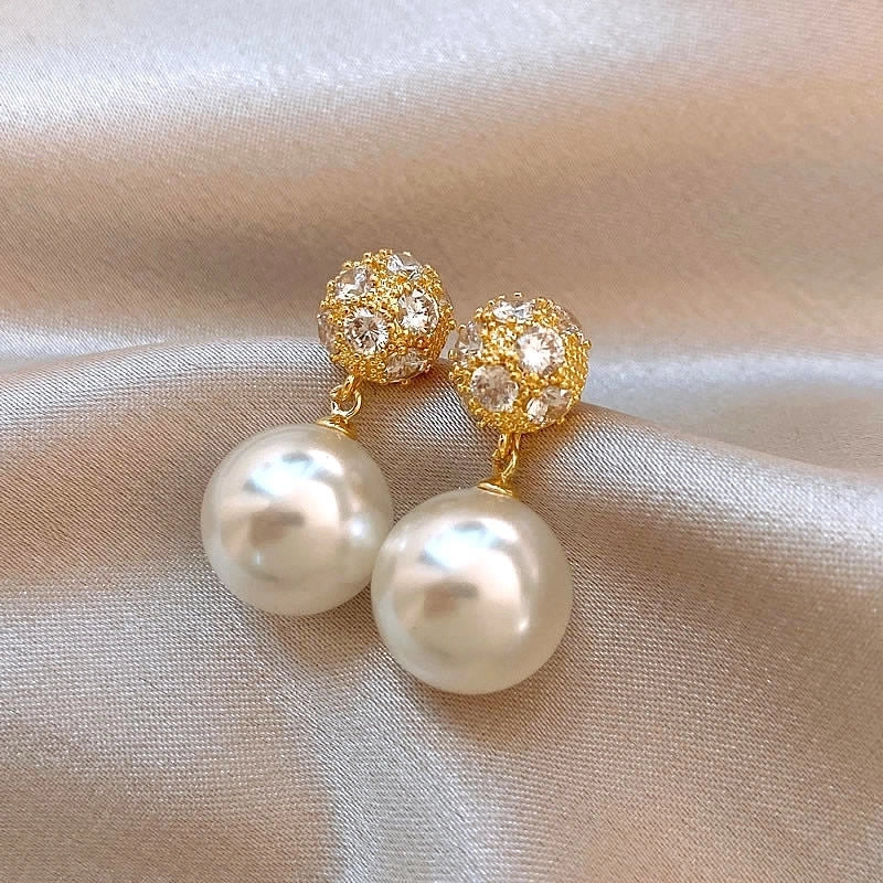 1 Pair Minimalist Round Inlay Alloy Zircon Ear Studs