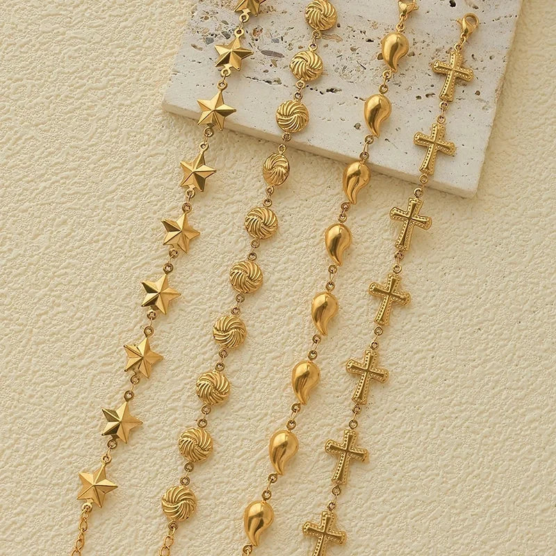 Casual Vacation Modern Style Pentagram Cross Oval 304 Stainless Steel 14K Gold Plated Bracelets In Bulk