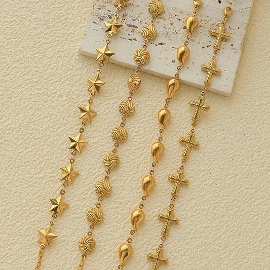 Casual Vacation Modern Style Pentagram Cross Oval 304 Stainless Steel 14K Gold Plated Bracelets In Bulk