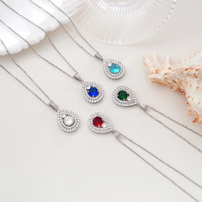 Glam Water Droplets 304 Stainless Steel Copper Zircon Inlay Pendant Necklace