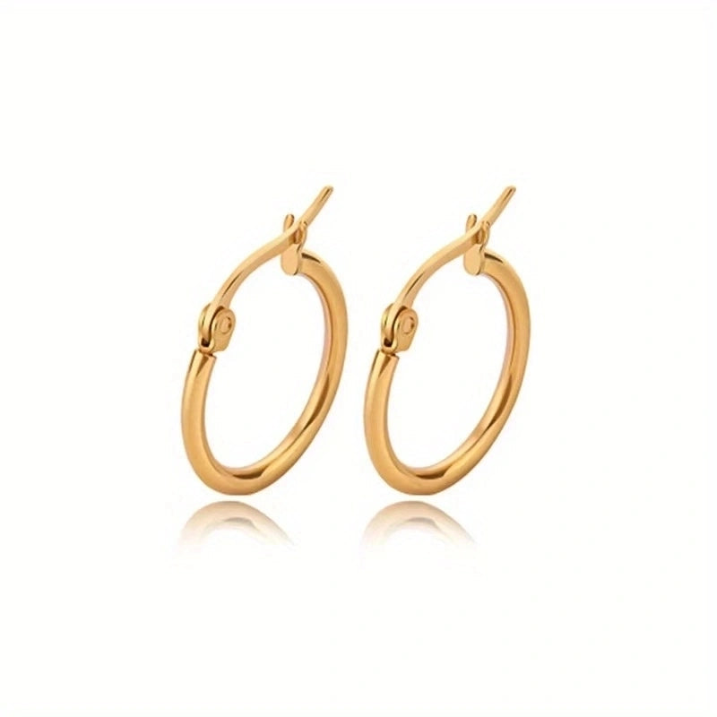 1 Pair Basic Minimalist Commute Round 304 Stainless Steel 18K Gold Plated Earrings