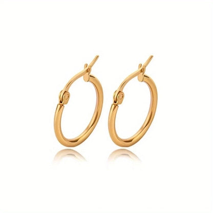 1 Pair Basic Minimalist Commute Round 304 Stainless Steel 18K Gold Plated Earrings