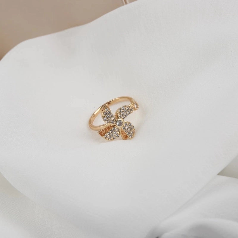 Casual Elegant Flower Copper Zircon Open Rings