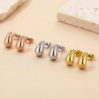 1 Pair Minimalist Water Droplets Plating Stainless Steel 18K Gold Plated Earrings