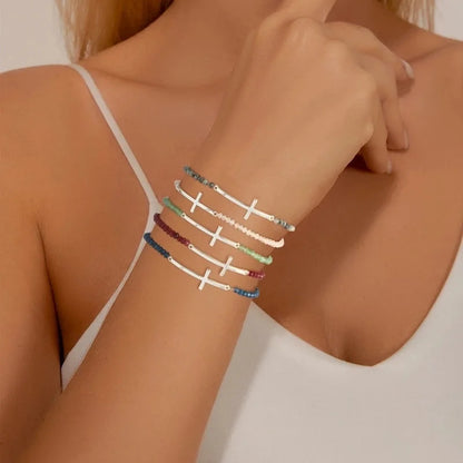 Minimalist Cross Beaded Copper Bracelets