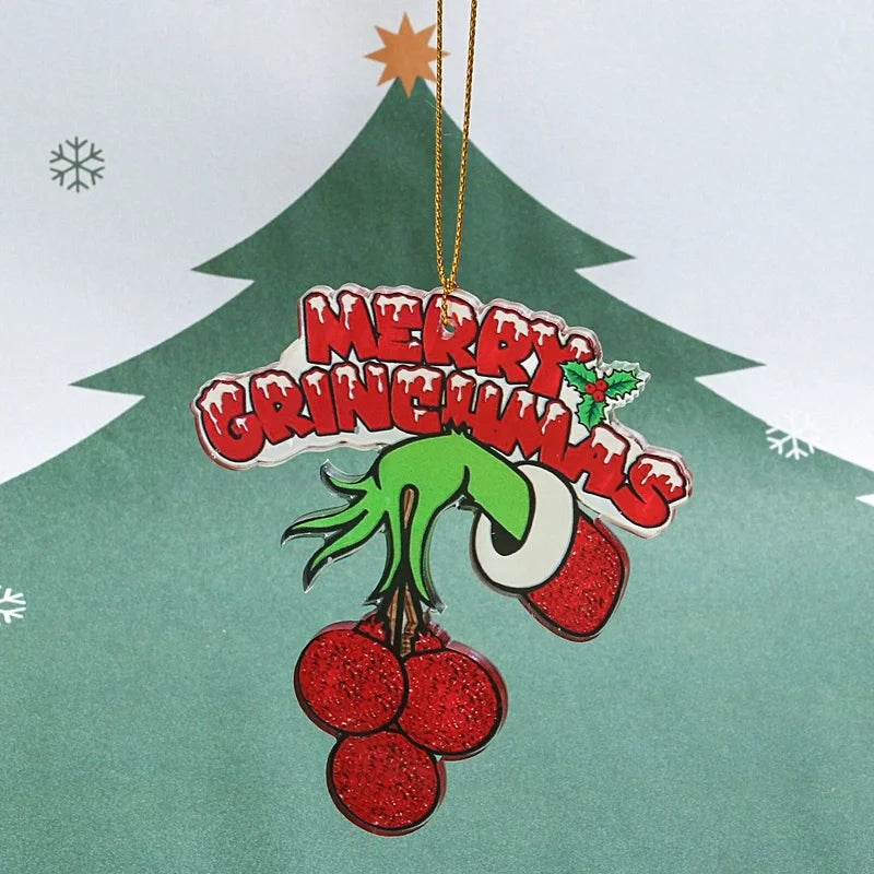 Cute Grinch Arylic Christmas Bag Pendant