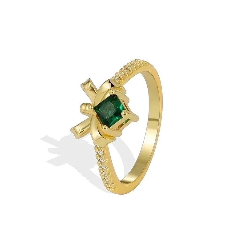 Minimalist Classic Style Color Block Copper Plating Inlay 18K Gold Plated Zircon Rings