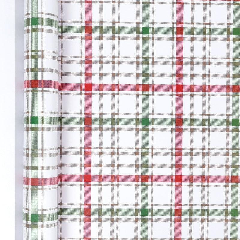 Large Size Gift Wrapping Paper Roll Brown Christmas Reindeer Head Elk Green Plaid Gift Box Recyclable Gift Paper