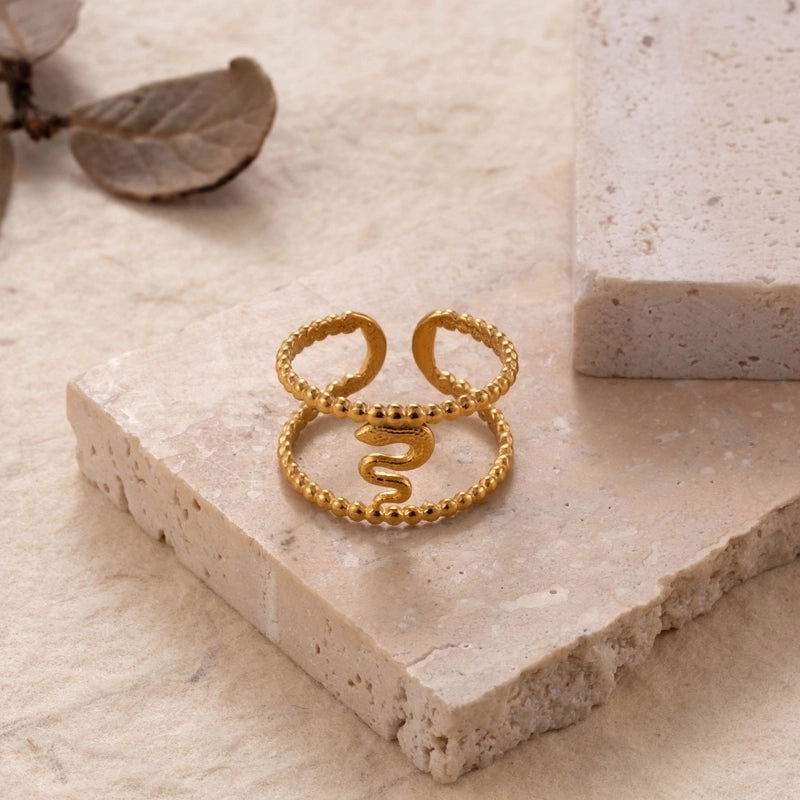 INS Style Minimalist Solid Color Snake 304 Stainless Steel Plating Hollow Out Open Ring