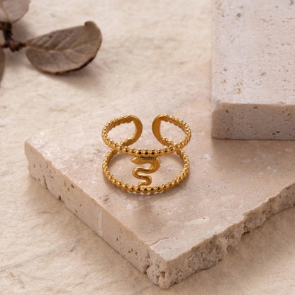 INS Style Minimalist Solid Color Snake 304 Stainless Steel Plating Hollow Out Open Ring