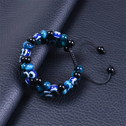 Fashion Bracelet Natural Blue Tiger Eye Handmade Woven Evil Eye Bracelet Men's Three-layer Bracelet