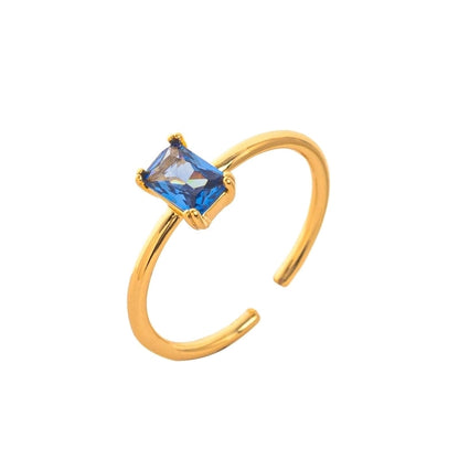 Modern Style Square Copper Zircon 18K Gold Plated Open Rings