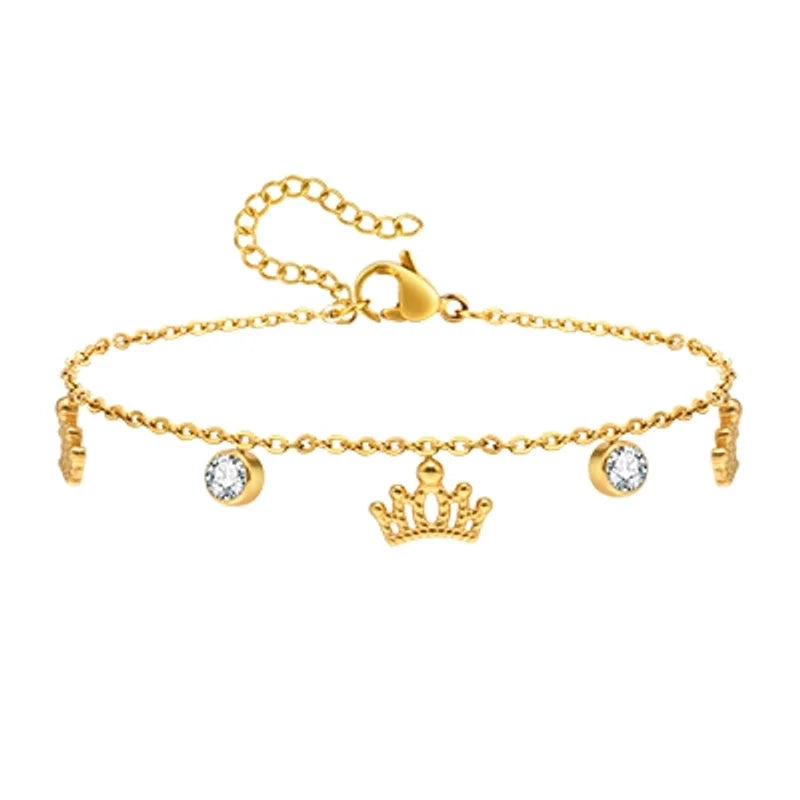 Sweet Heart Shape 201 Stainless Steel 18K Gold Plated Zircon Bracelets In Bulk