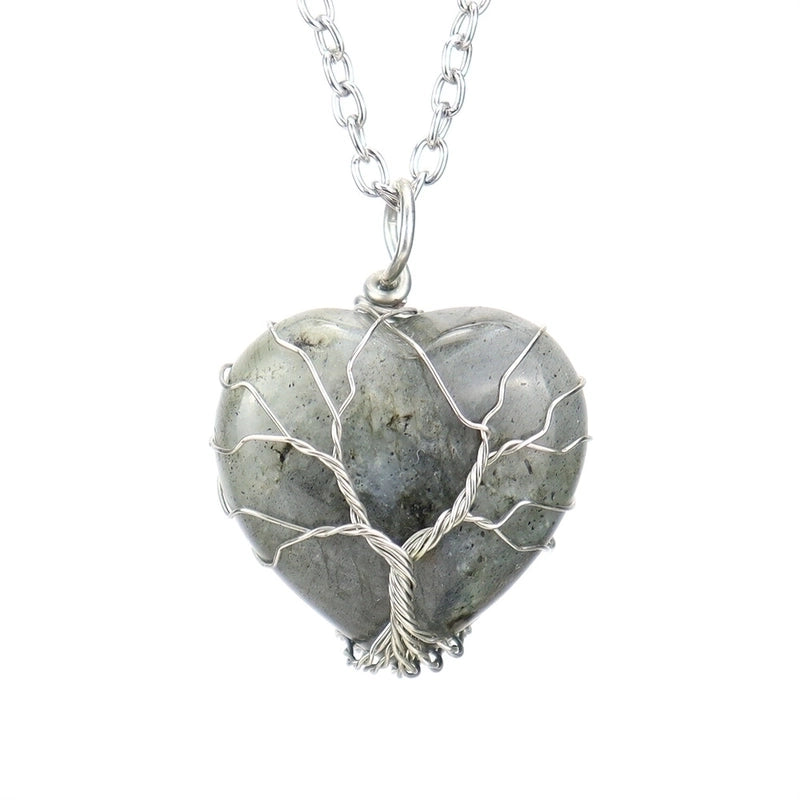 Minimalist Heart Shape Natural Stone Ferroalloy Knitting Pendant Necklace