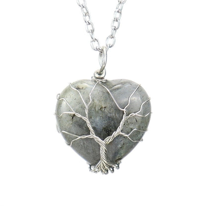 Minimalist Heart Shape Natural Stone Ferroalloy Knitting Pendant Necklace