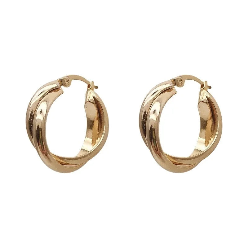 Korean Style S925 Silver Needle Personalized Geometric Double-layer Cross Circle Earrings Women's Retro Fashion Creative Earrings Ear Buckle Fashion