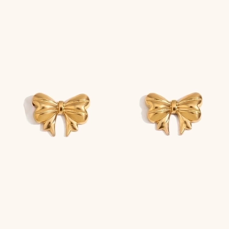 316L Stainless Steel 18K Gold Plated Elegant Bow Knot Earrings Necklace