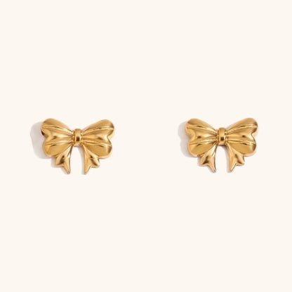 316L Stainless Steel 18K Gold Plated Elegant Bow Knot Earrings Necklace