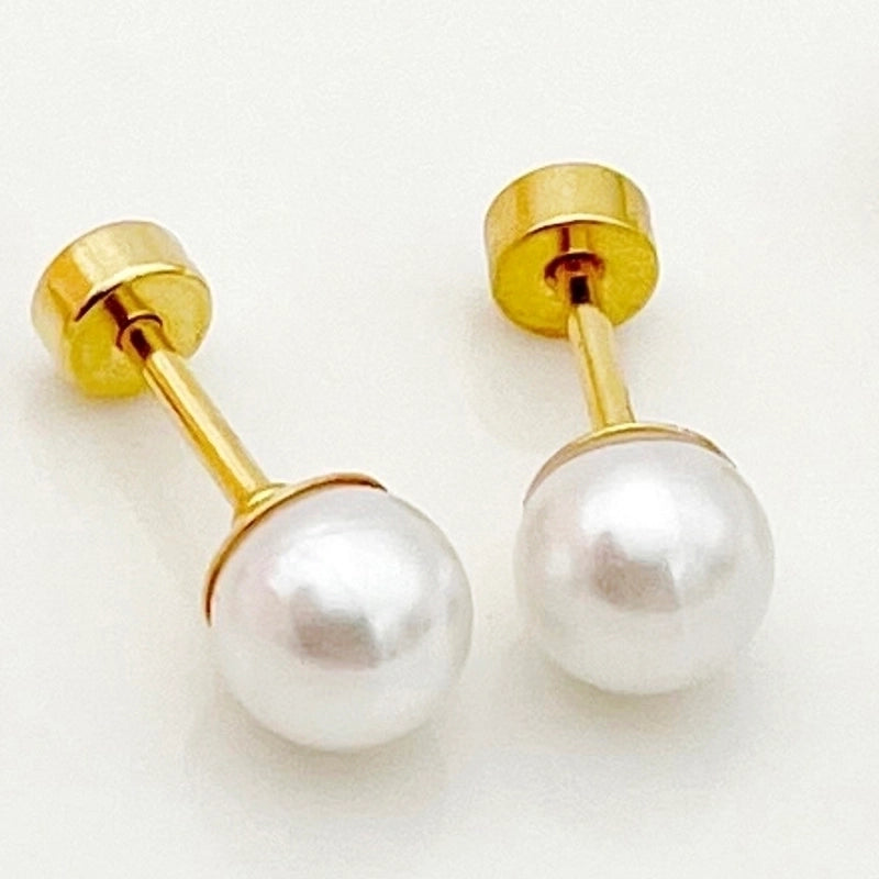 1 Pair Casual Minimalist Round Plating 304 Stainless Steel Pearl 14K Gold Plated Ear Studs