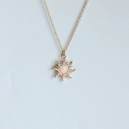 Copper Gold Plated Casual Minimalist Inlay Sun Artificial Opal Zircon Rings Earrings Necklace