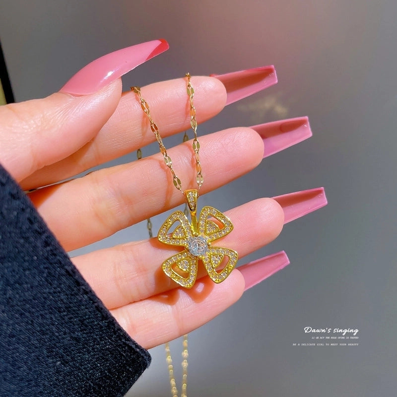 Fashion Geometric Titanium Steel Copper Plating Artificial Diamond Necklace