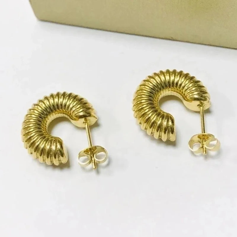 1 Pair IG Style Spiral Stripe Plating 304 Stainless Steel 18K Gold Plated Earrings Ear Studs