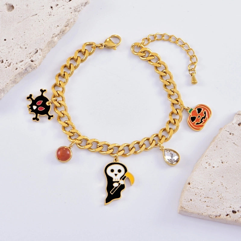 Minimalist Classic Style Pumpkin Skull Titanium Steel Plating Bracelets Earrings Necklace