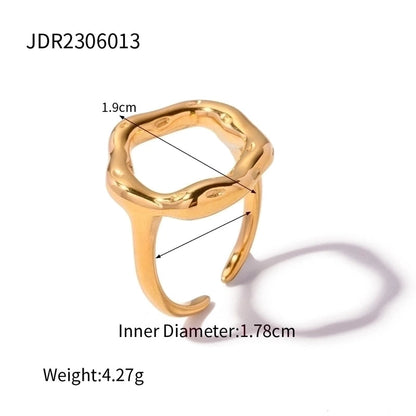 IG Style Geometric 304 Stainless Steel Artificial Pearls Zircon 18K Gold Plated Inlay Open Rings Rings