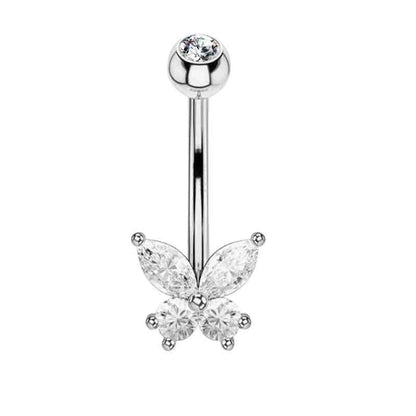 1 Piece Belly Rings Minimalist Heart Shape Wings Butterfly 316L Stainless Steel Copper Inlay Zircon