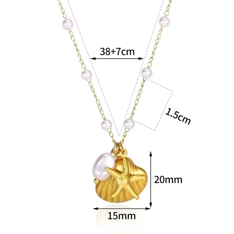 Beach Starfish Conch 304 Stainless Steel 18K Gold Plated Pendant Necklace