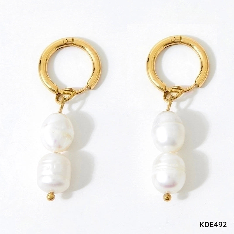 3 Pieces Fashion Solid Color 304 Stainless Steel Freshwater Pearl No Inlaid 16K Gold Plated White Gold Plated Gold Plated Drop Earrings