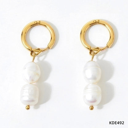 3 Pieces Fashion Solid Color 304 Stainless Steel Freshwater Pearl No Inlaid 16K Gold Plated White Gold Plated Gold Plated Drop Earrings